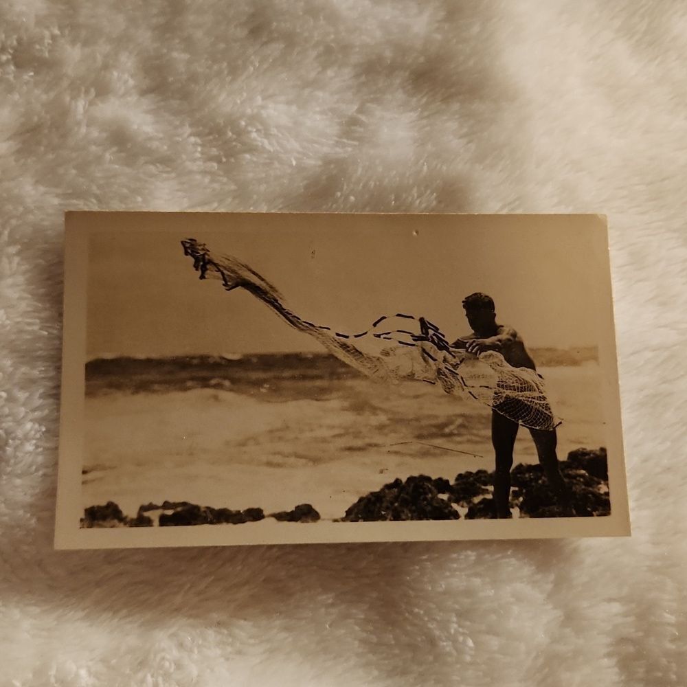 Hawaiian Shoreline Net Fishing Vintage Photograph